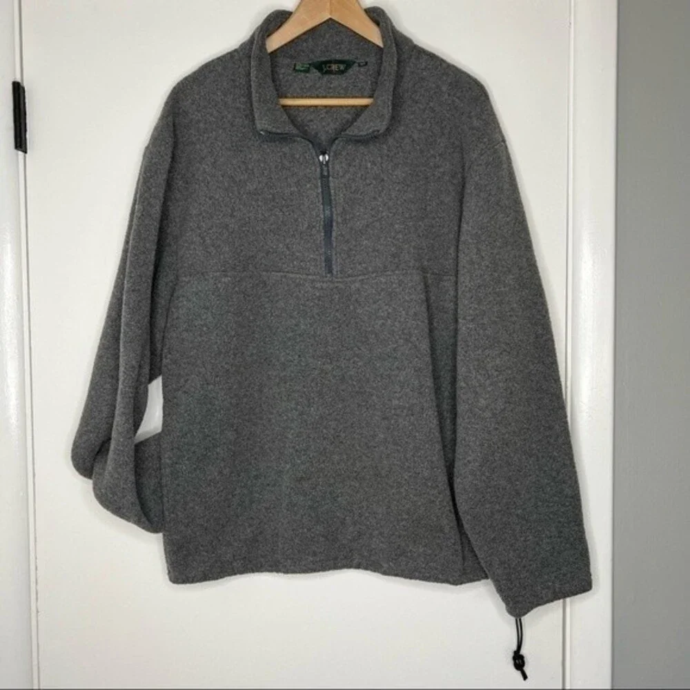90s Vintage J Crew Fleece Pullover Jacket Grey Men's X-Large Tall Half Zip